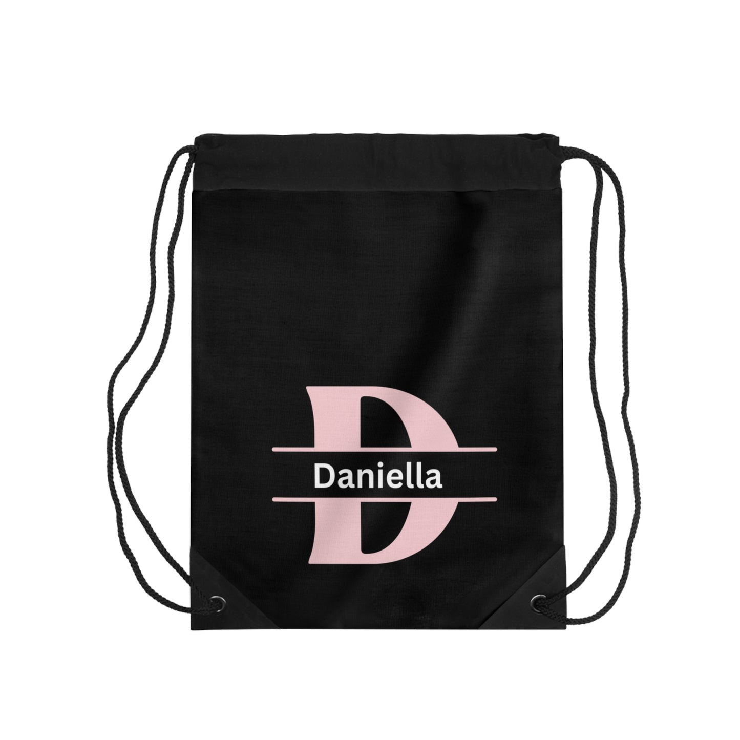 Black Monogrammed Girls Drawstring Bag