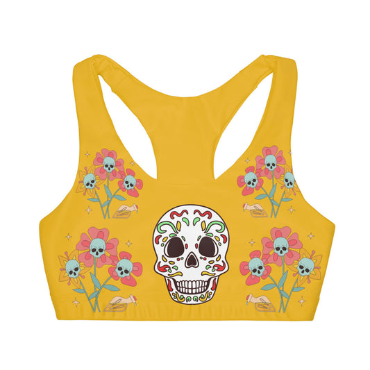 Girls' Skelton Skull Double Lined Seamless Sports Bra (AOP)