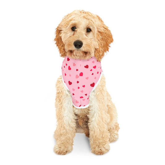 Pink Pet Hoodie with Red Hearts