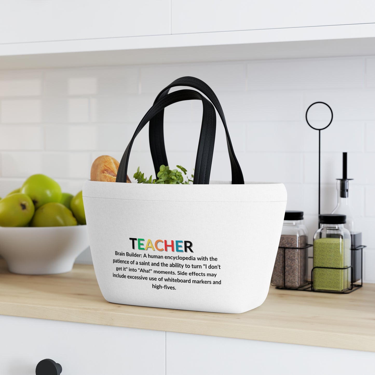 Teacher Lunch Tote Bag - Brain Builder - White