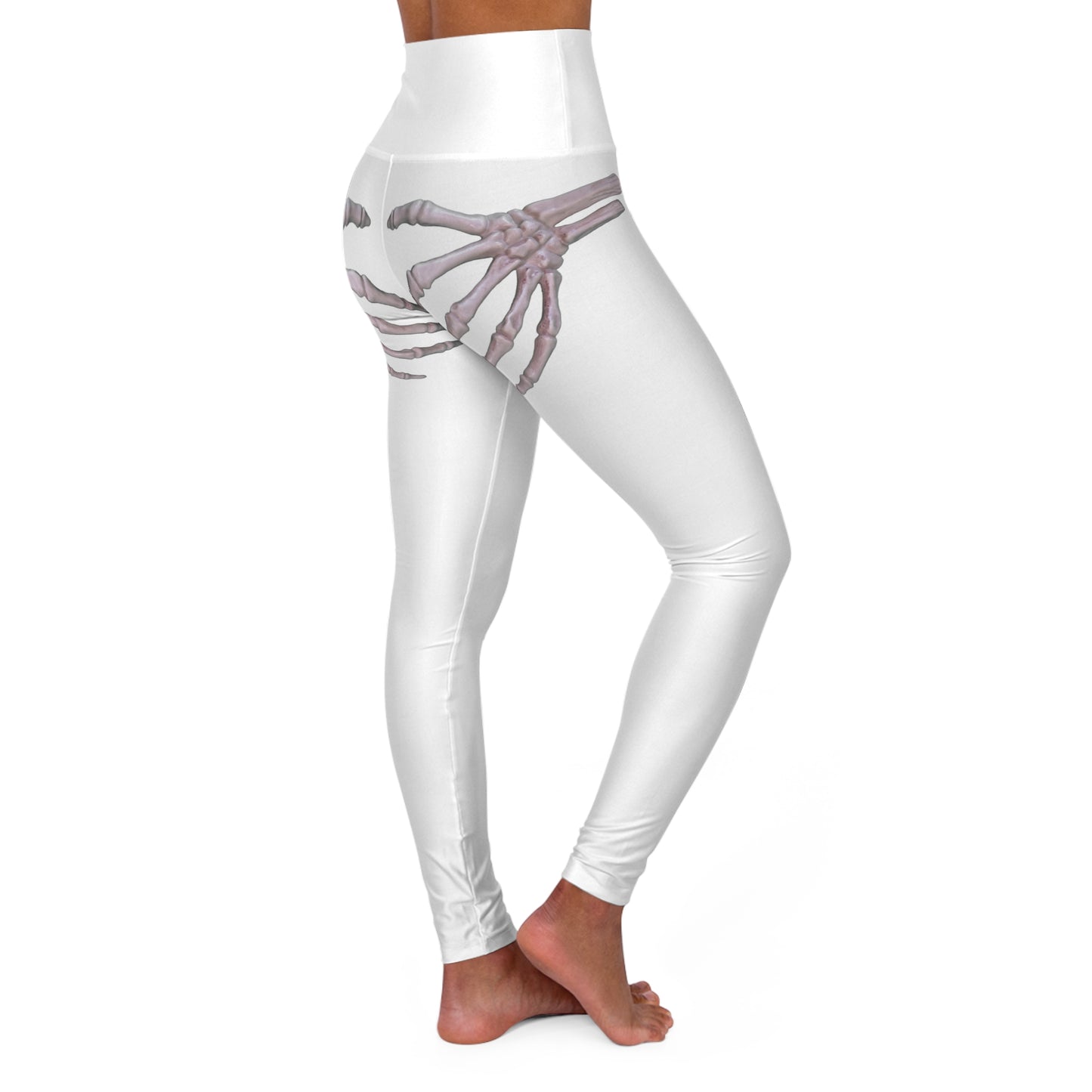 Skeleton Hands, High Waisted Yoga Leggings - White