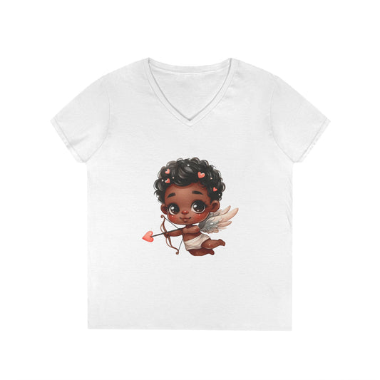 African America Baby Cupid 2 - Ladies' V-Neck T-Shirt