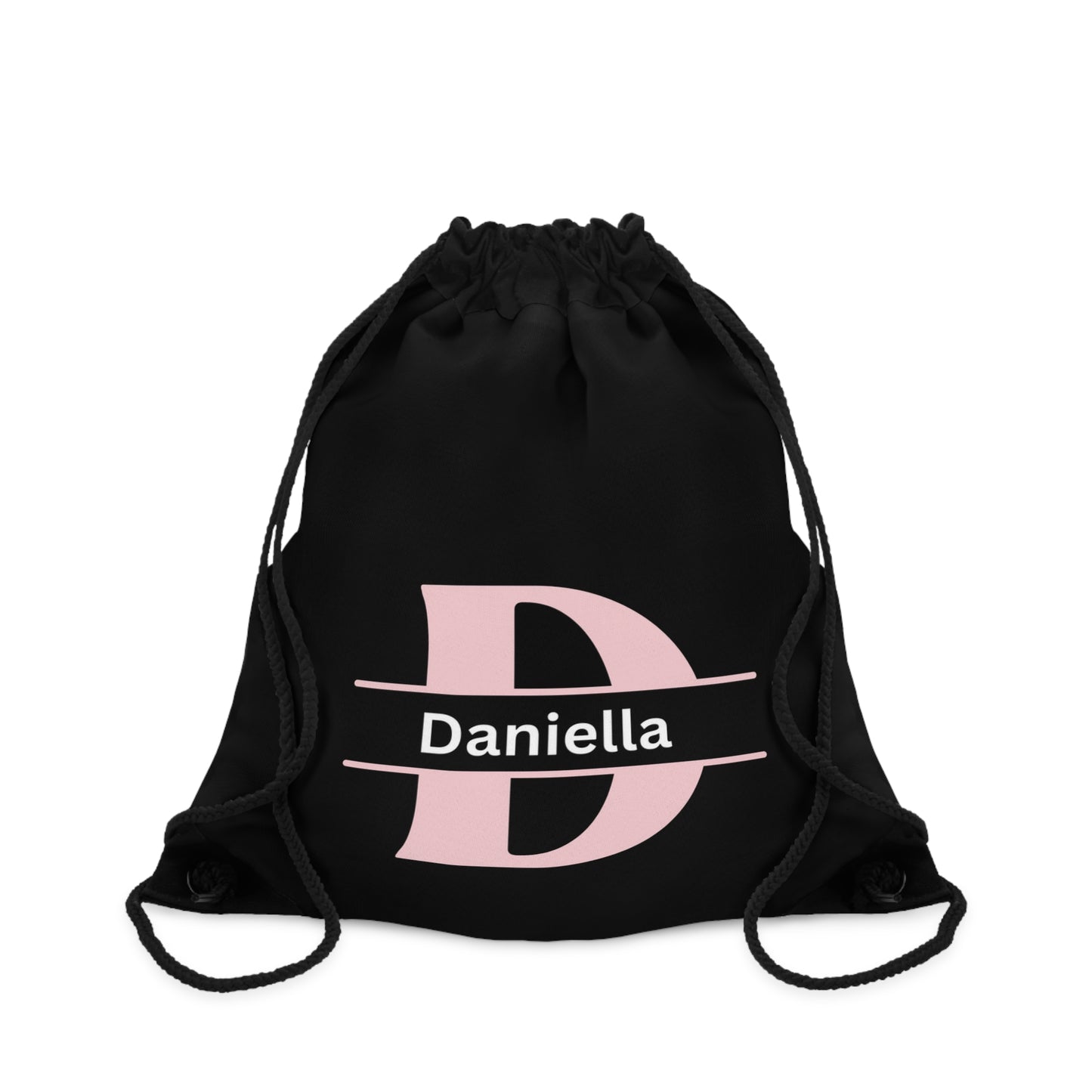 Black Monogrammed Girls Drawstring Bag