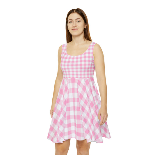 Barbie-Themed Pink Plaid Skater Dress