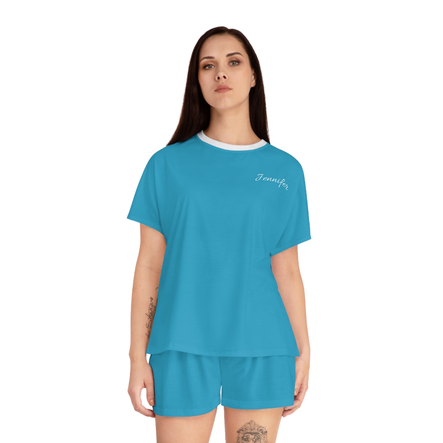 Personalized Silky Bride/Bridesmaids Short Pajamas - Turquoise