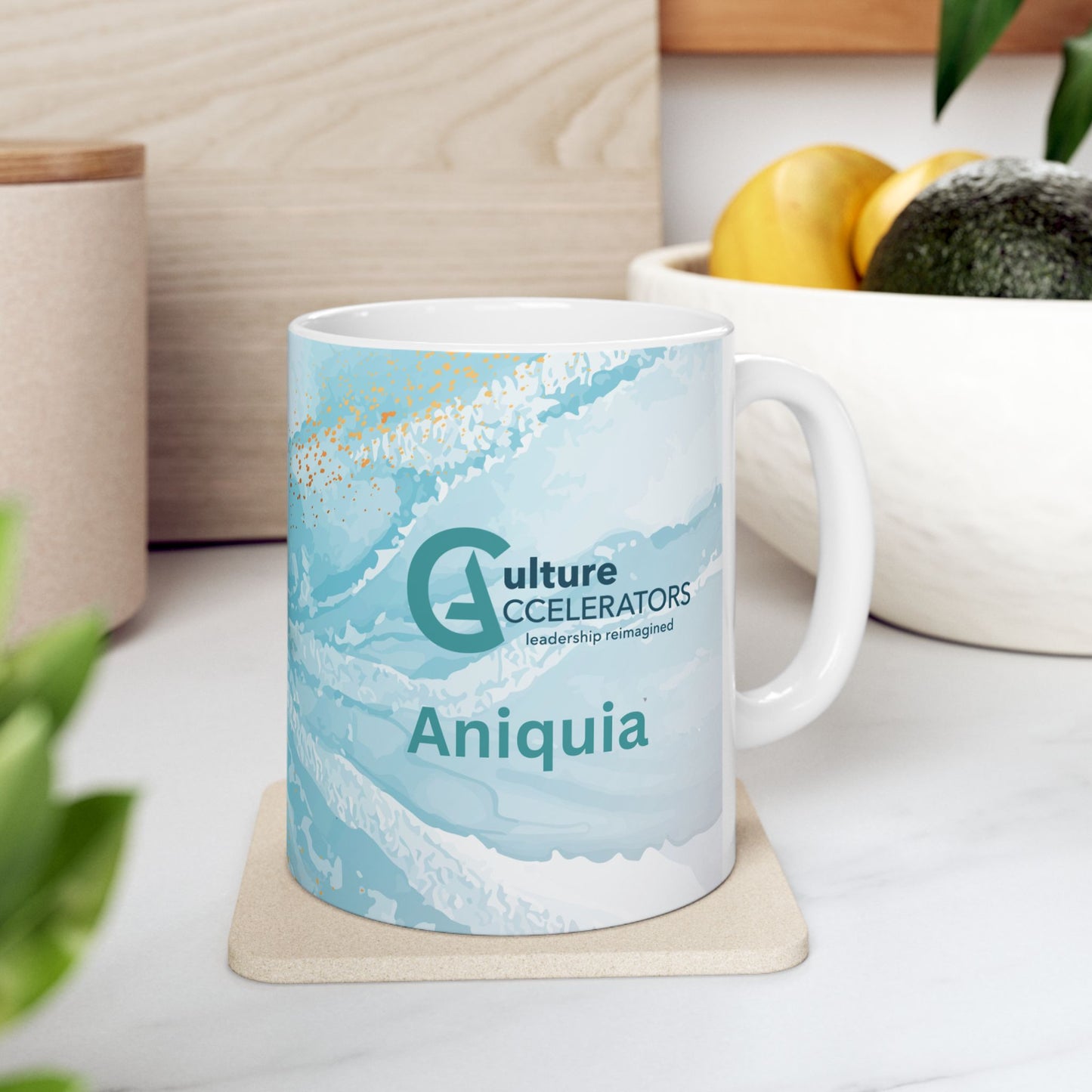 White Ceramic Mug with Ocean Background, (11oz)