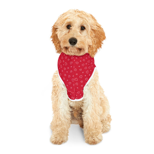 Red Pet Hoodie  with White Hearts