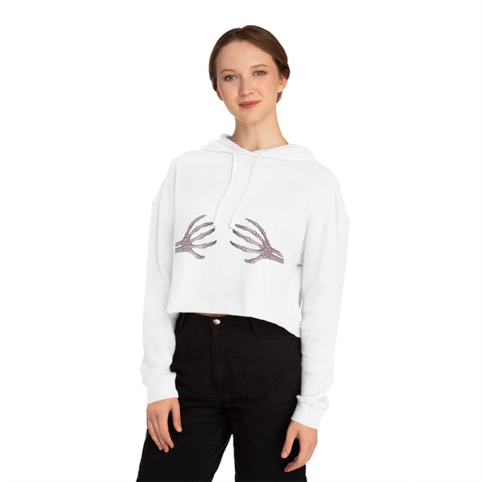 Skelton Hands Women’s Cropped Hooded Sweatshirt - White