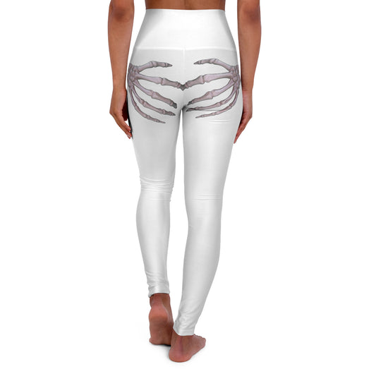 Skeleton Hands, High Waisted Yoga Leggings - White