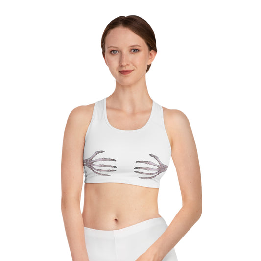 Skeleton Hands White Sports Bra