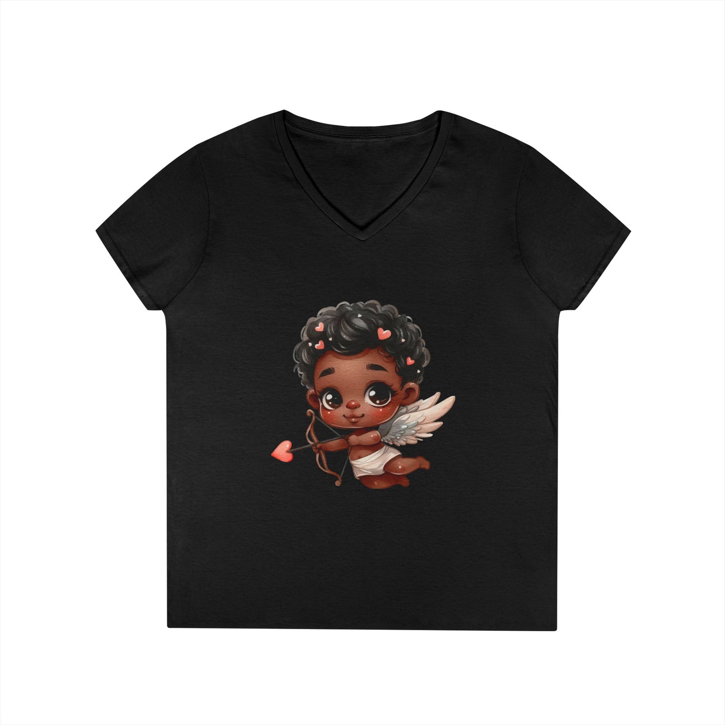 African America Baby Cupid 2 - Ladies' V-Neck T-Shirt