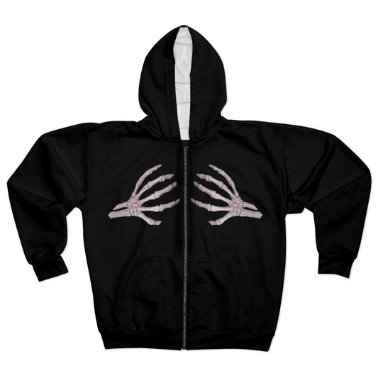 Skelton Hands  Zip Hoodie - Black