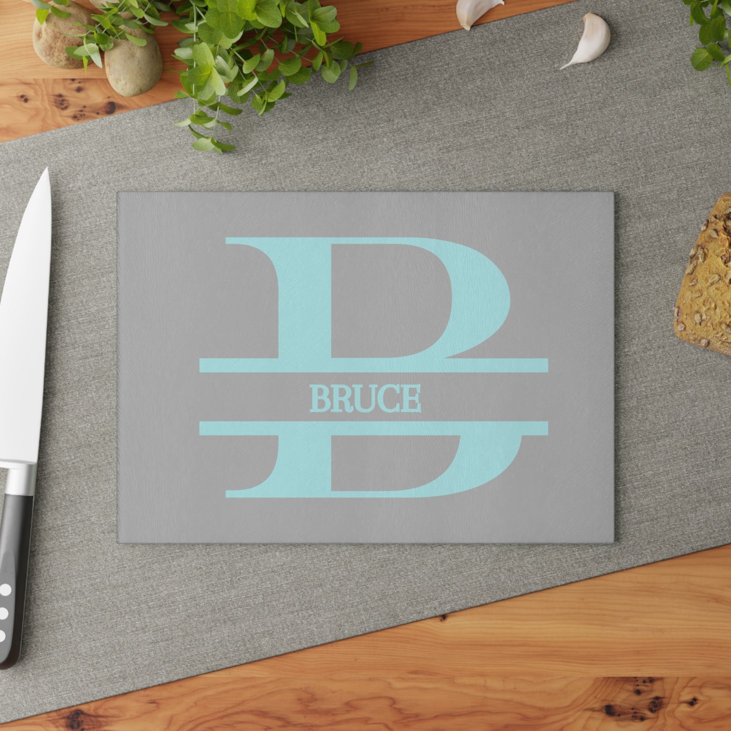 Bruce - Personalized Glass Cutting Board — Monogram initial B