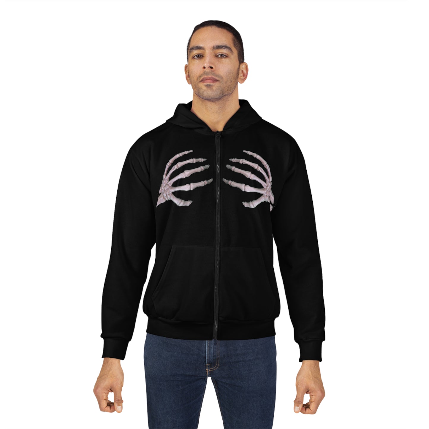 Skelton Hands  Zip Hoodie - Black