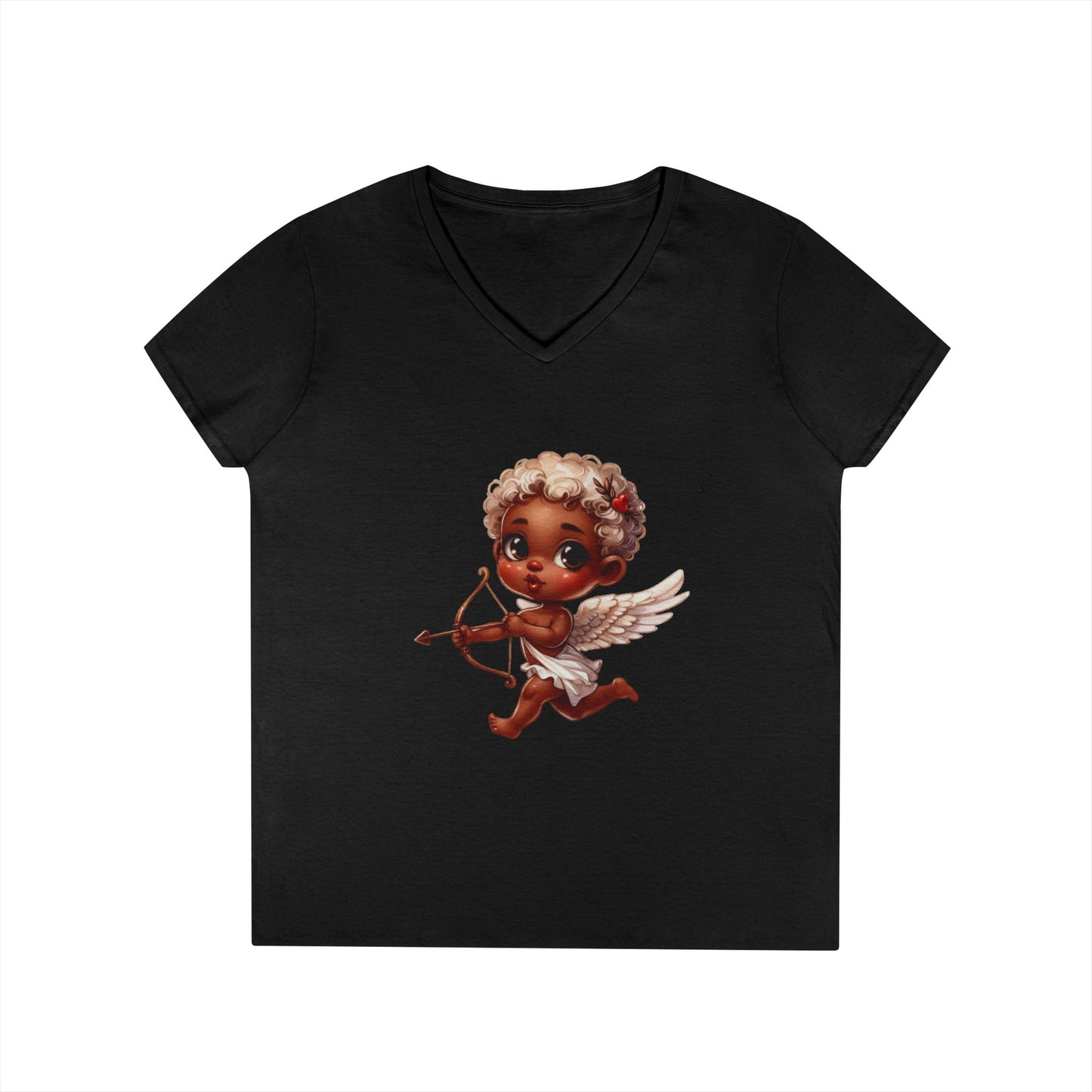 African American Baby Cupid 6 - Ladies' V-Neck T-Shirt