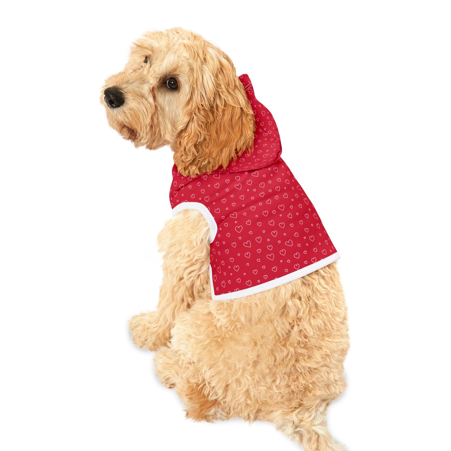 Red Pet Hoodie with White Hearts