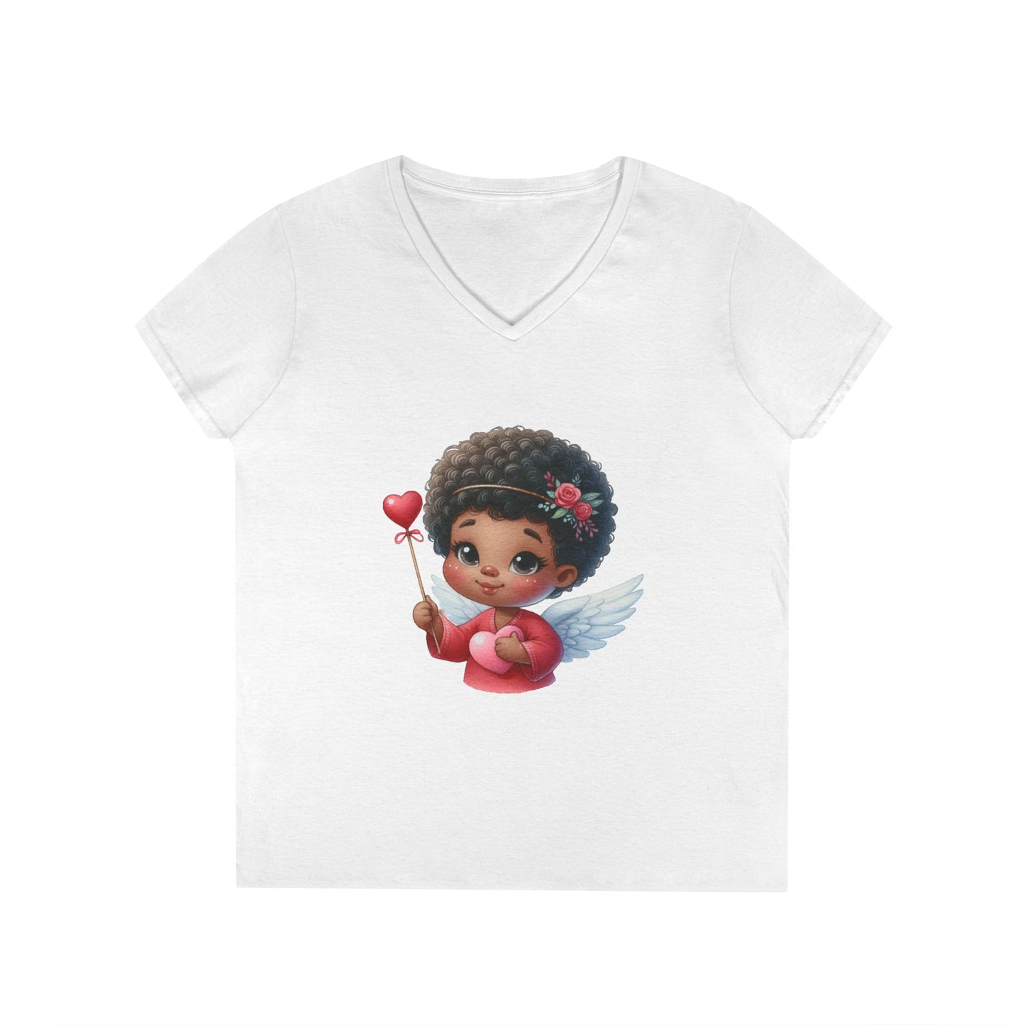 African America Baby Cupid 5 - Ladies' V-Neck T-Shirt