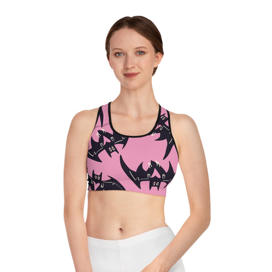 Pink Bats Sports Bra