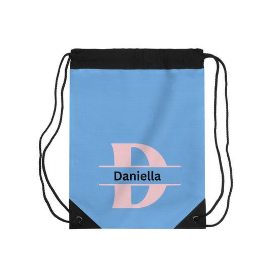 Blue Monogrammed Girls Drawstring Bag