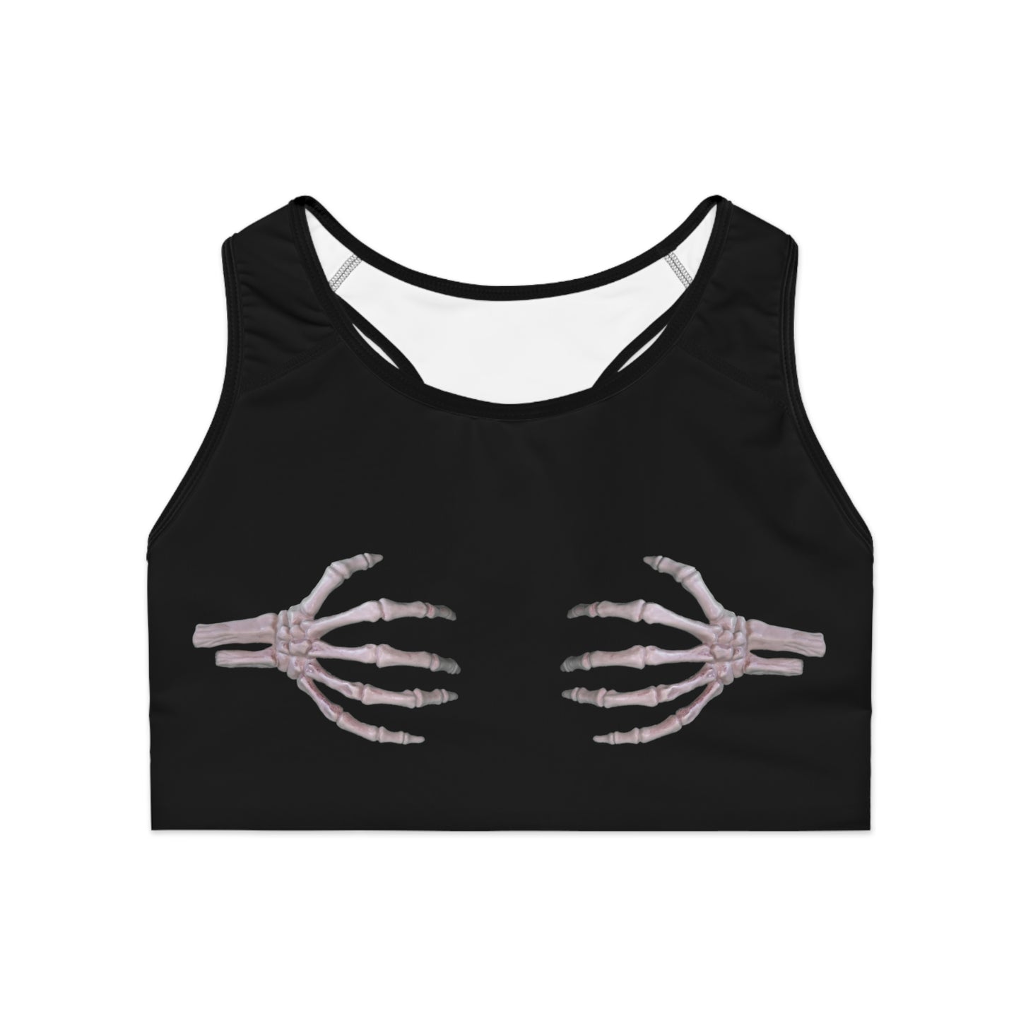 Skeleton Hands Black Sports Bra