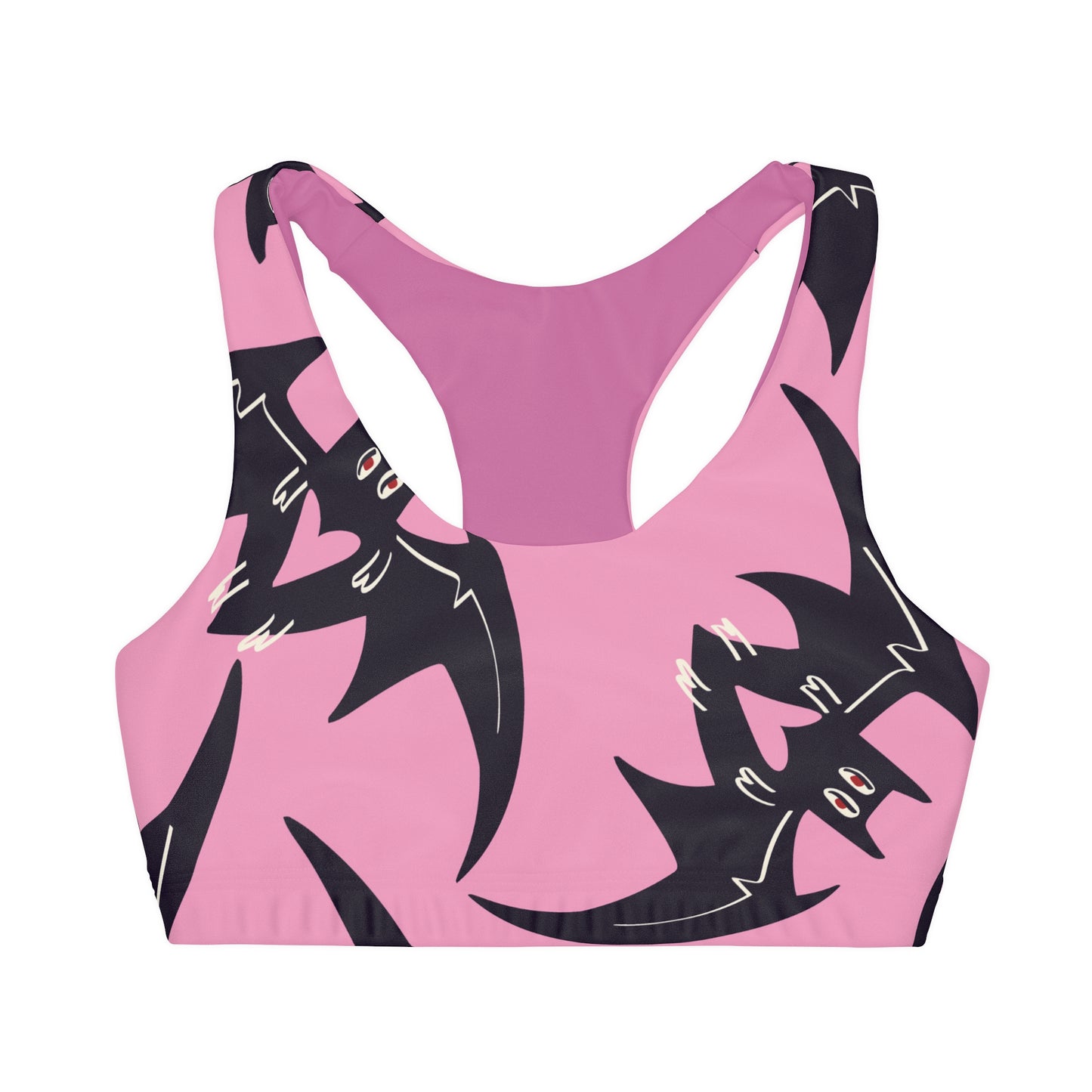 Pink Bats Girls Double Lined Seamless Sports Bra