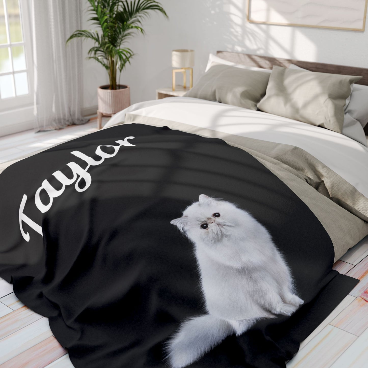 Custom Cat Photo Fleece Blanket - Black