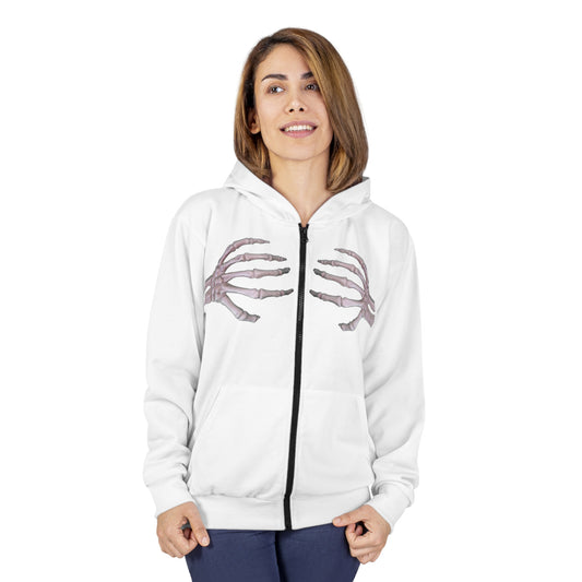 Skeleton Hands  Zip Hoodie - White