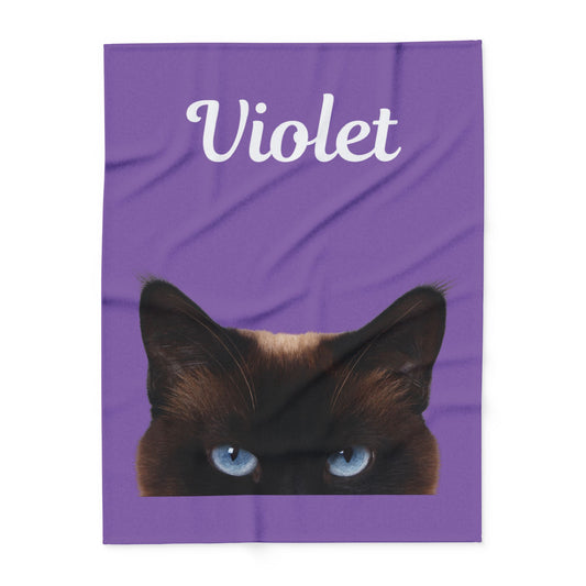 Custom Cat Photo Fleece Blanket - Violet