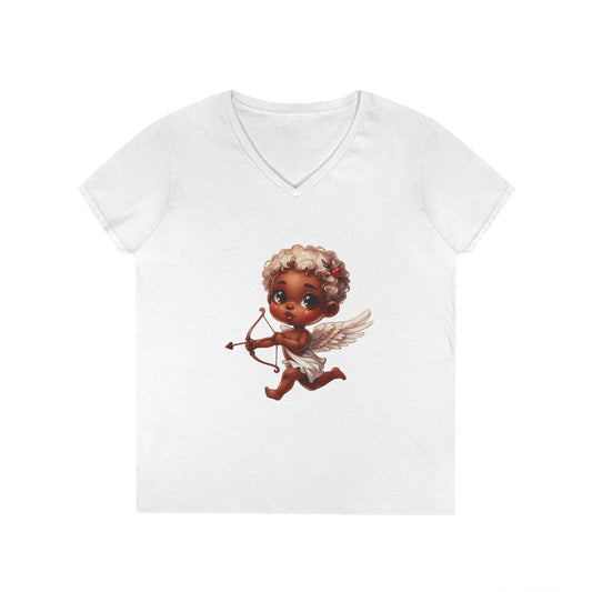 African American Baby Cupid 6 - Ladies' V-Neck T-Shirt