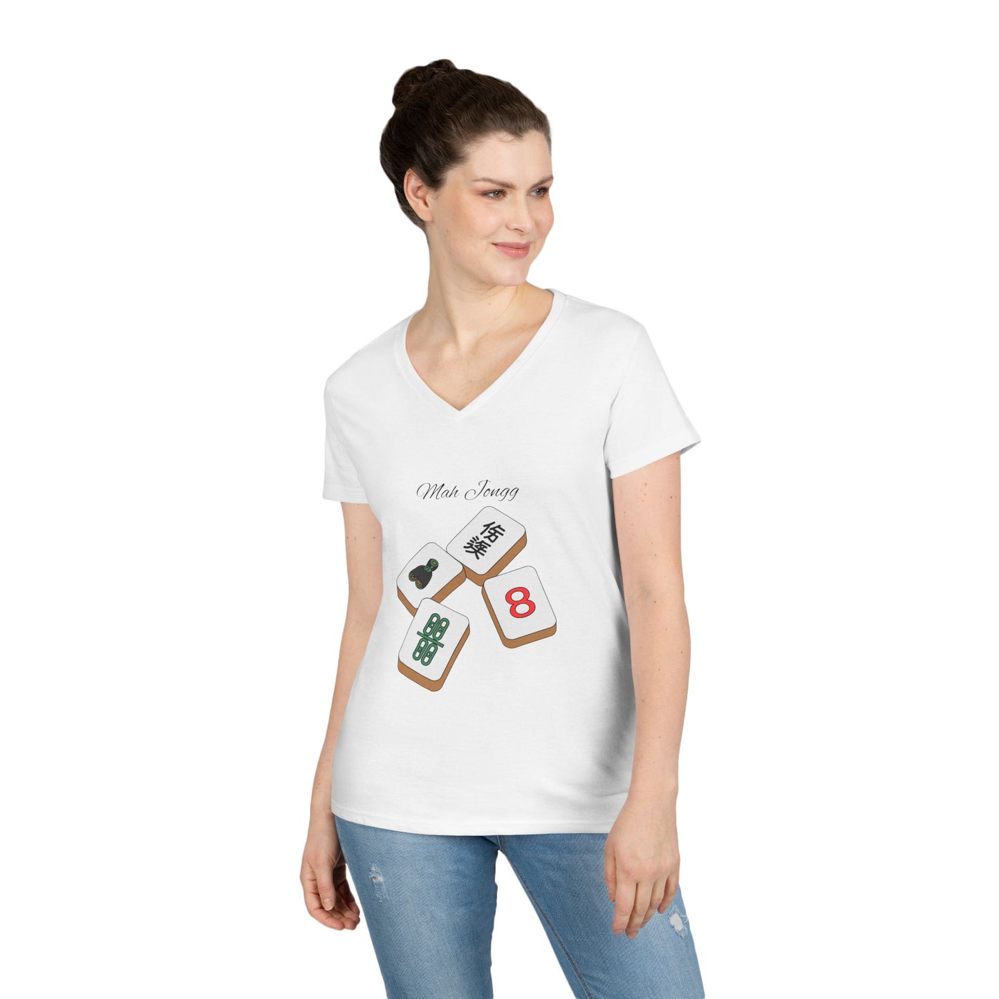 Mah Jongg Tile V-Neck T-Shirt — Personalized "Joyce" Mahjong Tee