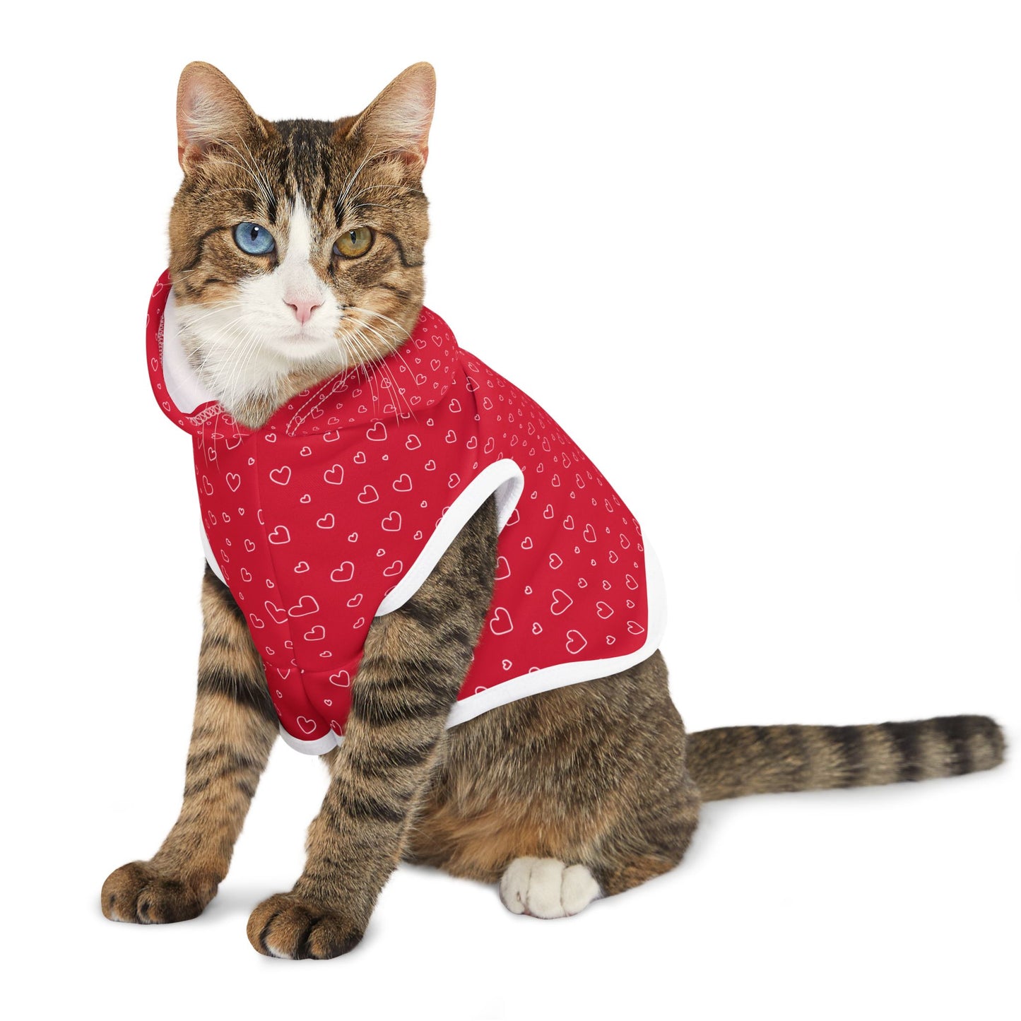 Red Pet Hoodie with White Hearts
