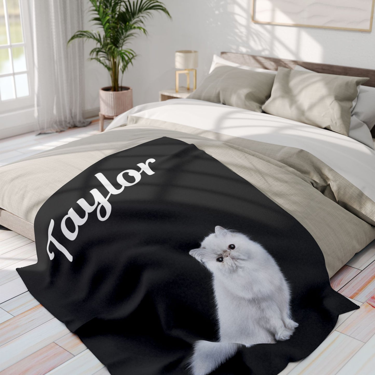 Custom Cat Photo Fleece Blanket - Black