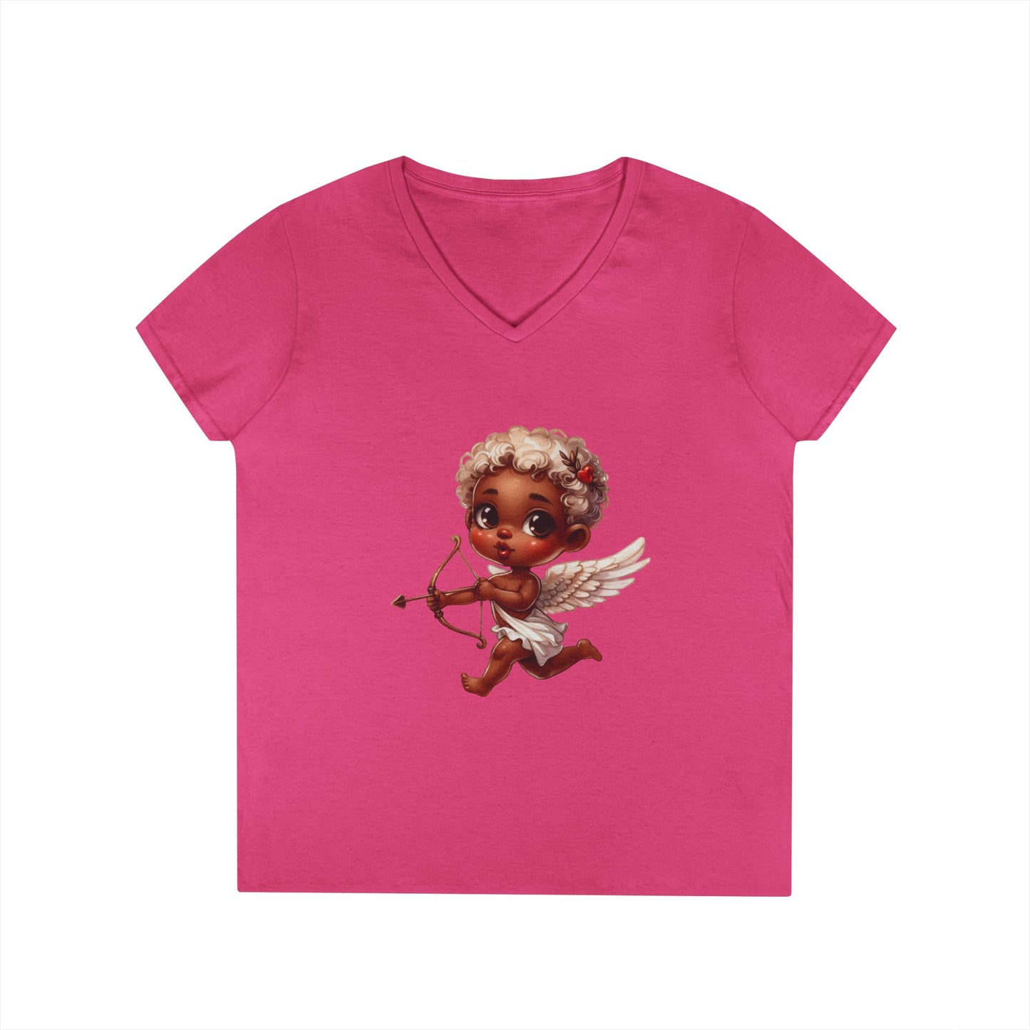 African American Baby Cupid 6 - Ladies' V-Neck T-Shirt