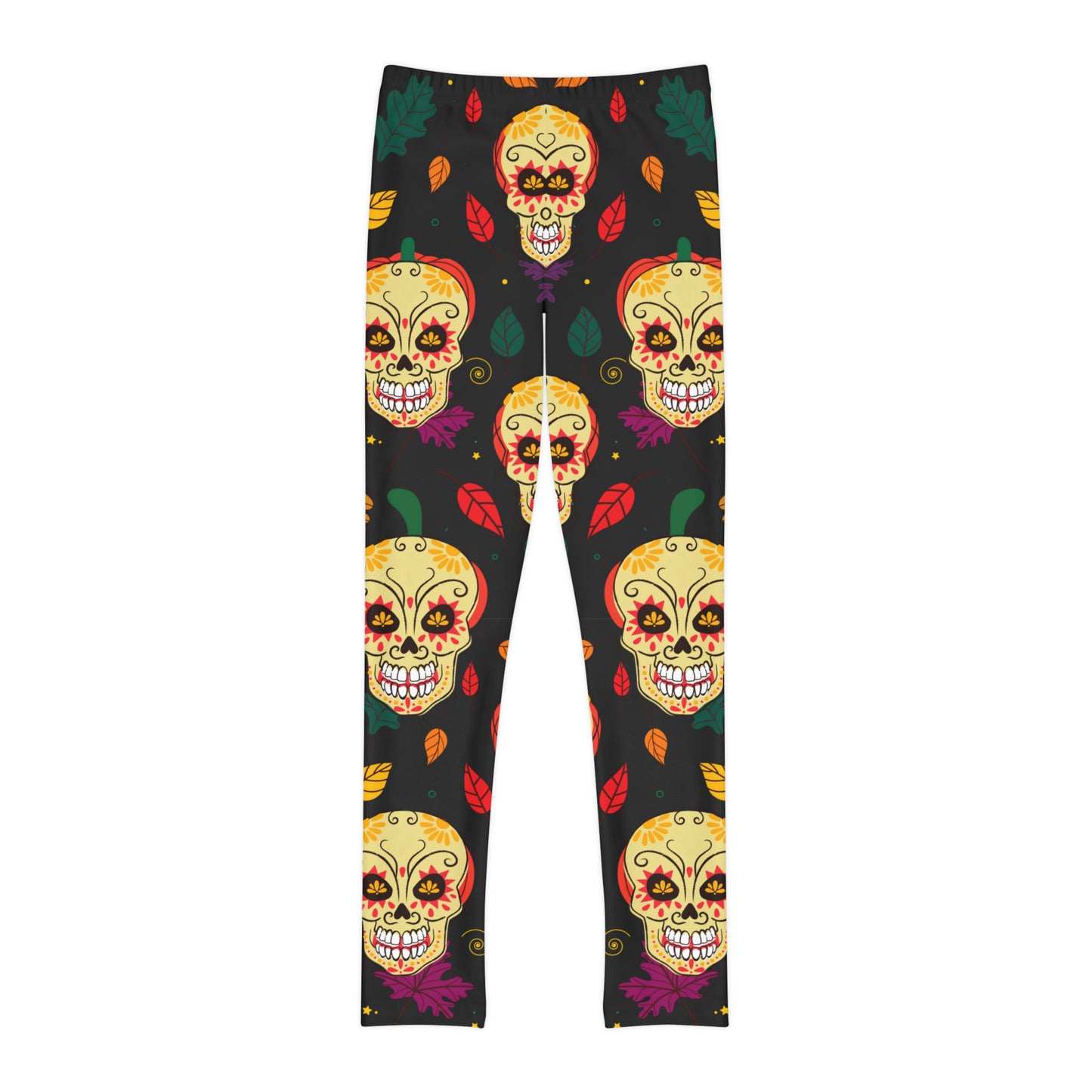 Girl's Pumpkin Skull Full-Length Leggings