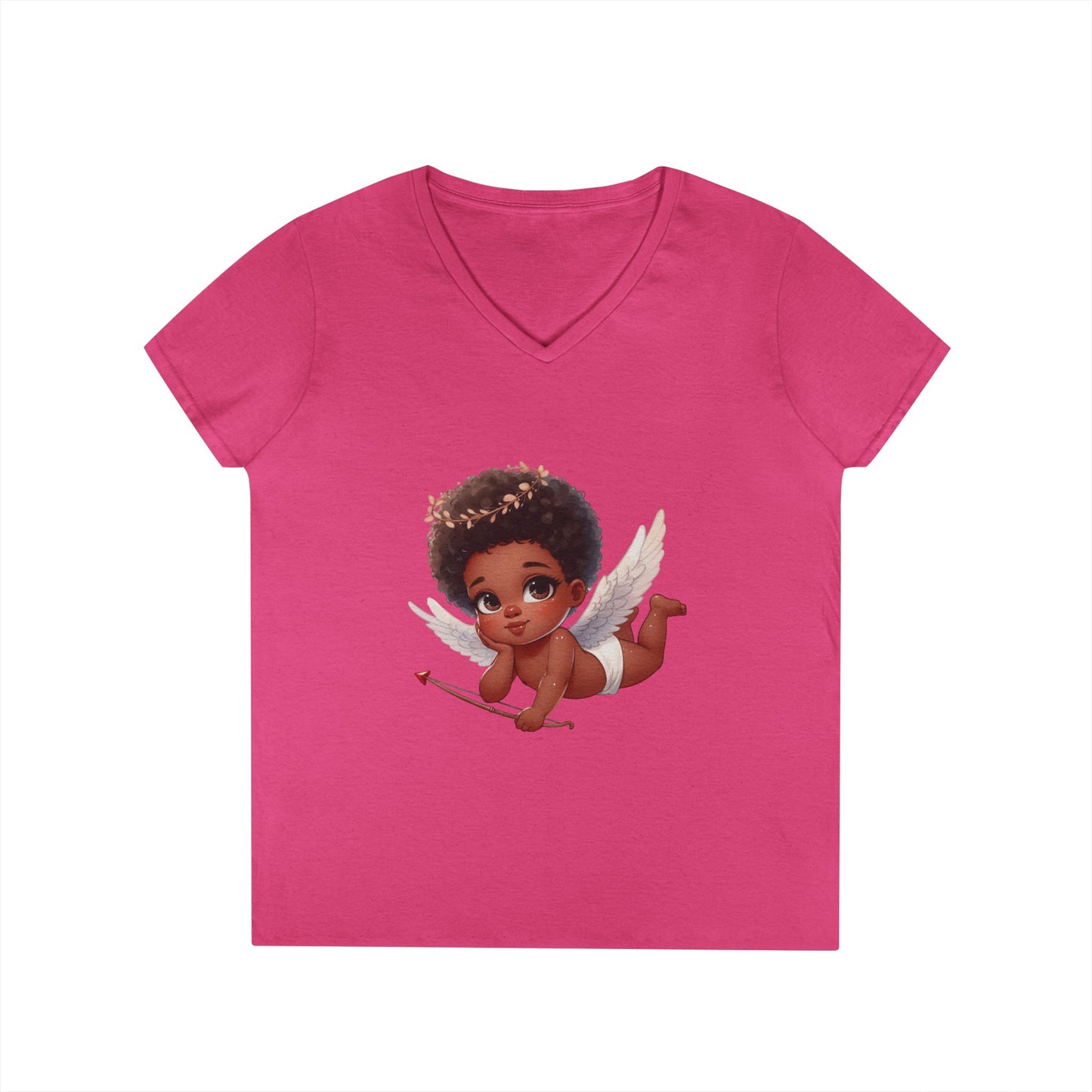 African America Baby Cupid 4 - Ladies' V-Neck T-Shirt