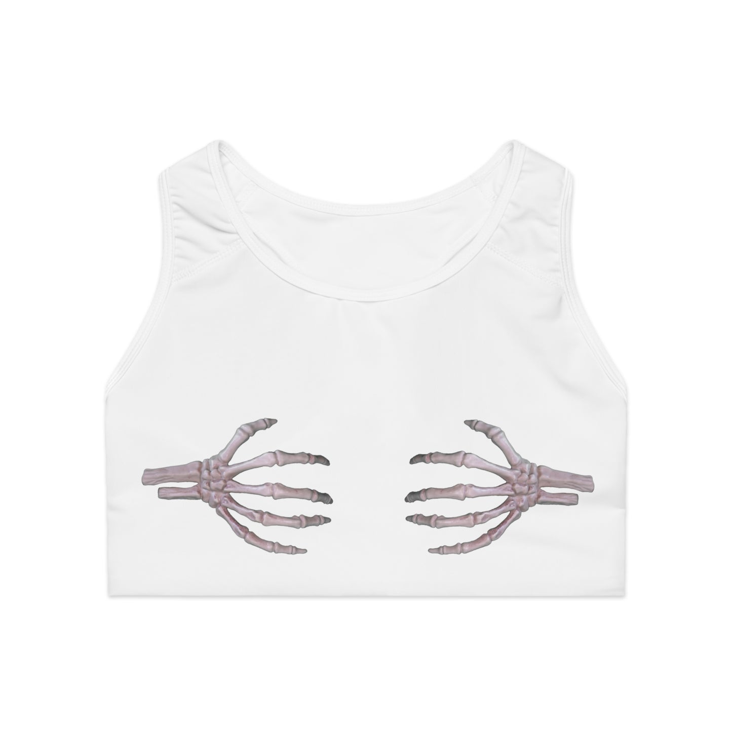 Skeleton Hands White Sports Bra