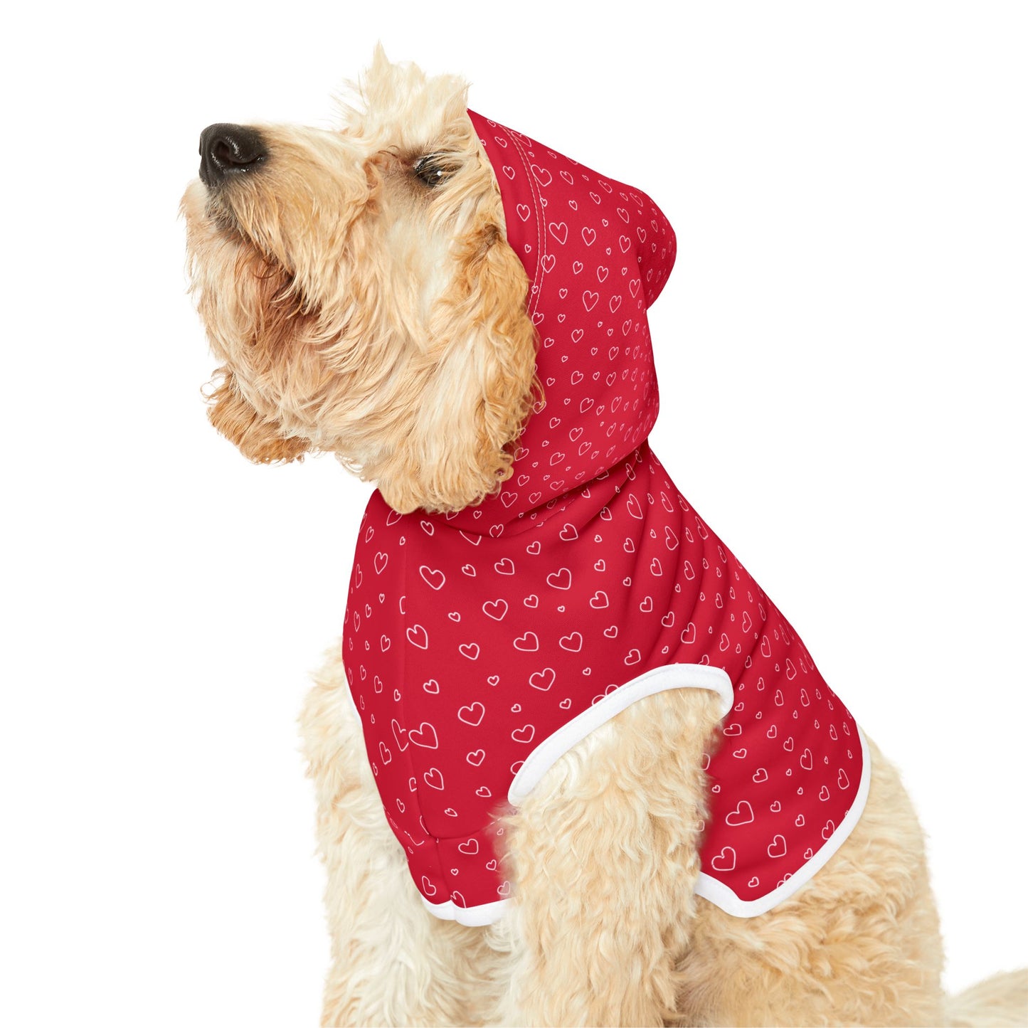 Red Pet Hoodie with White Hearts