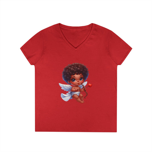 African America Baby Cupid 3 - Ladies' V-Neck T-Shirt