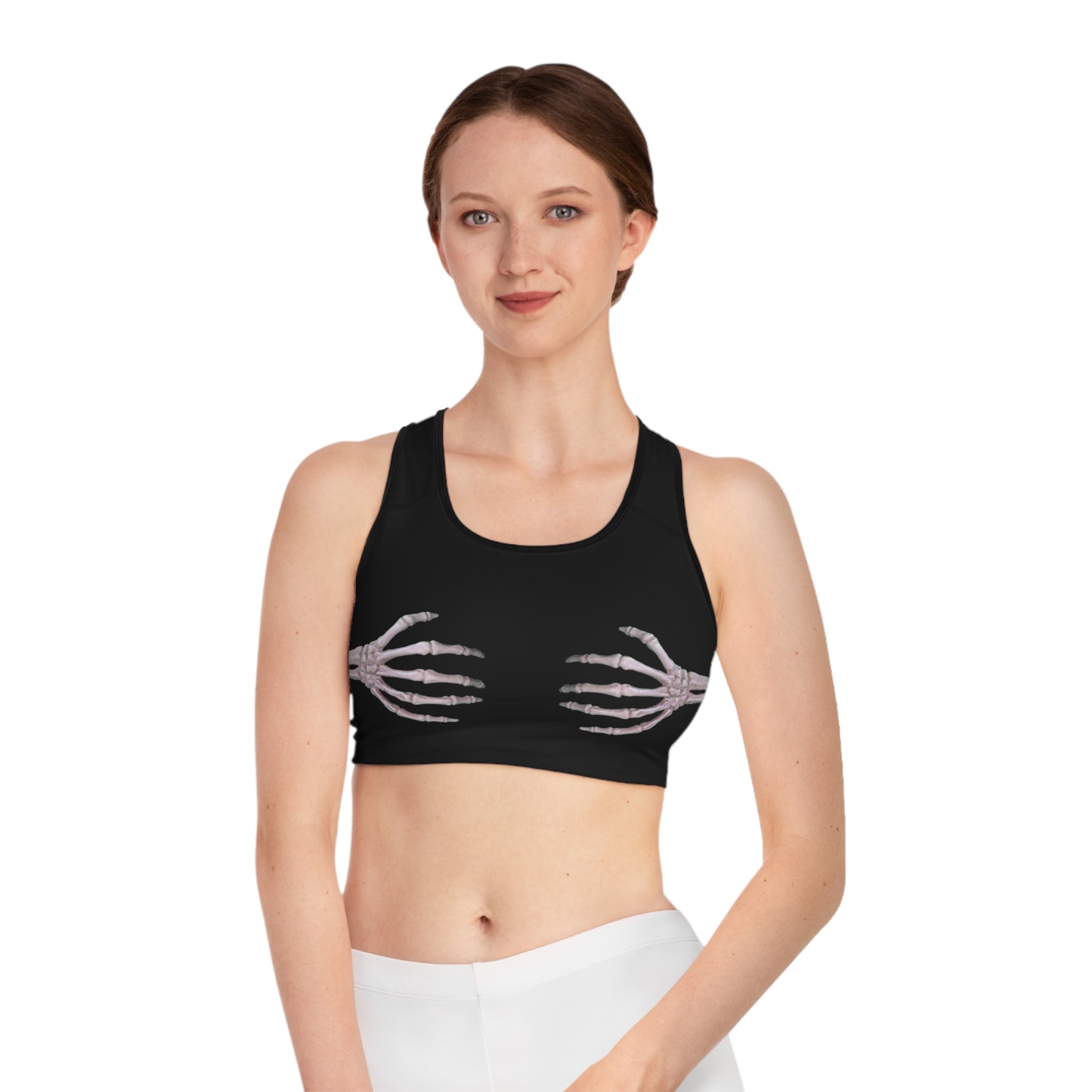 Skeleton Hands Black Sports Bra