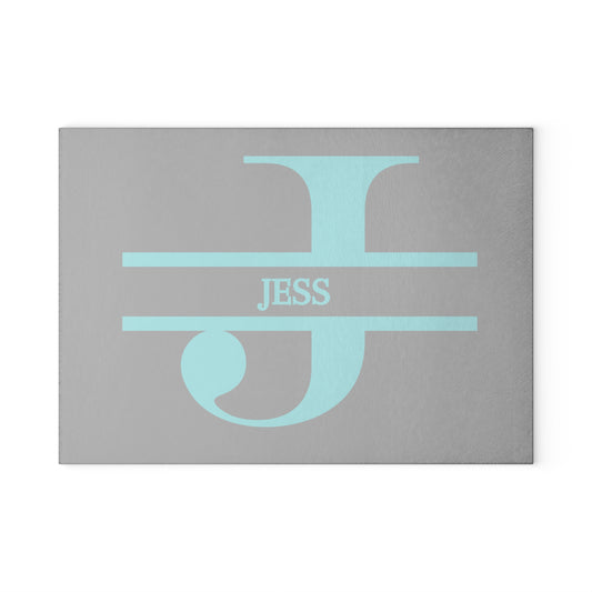Jess - Personalized Monogram Glass Cutting Board – Aqua Initial J