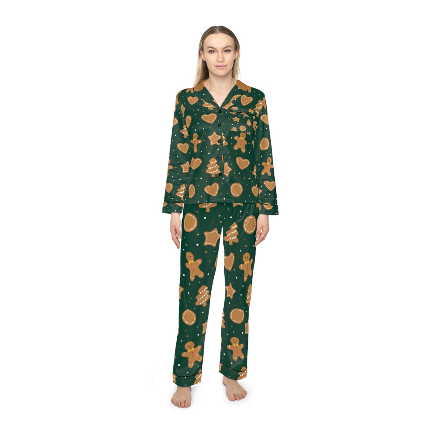 Women's Satin Gingerbread Man Pajamas with Matching Pet Hoodie