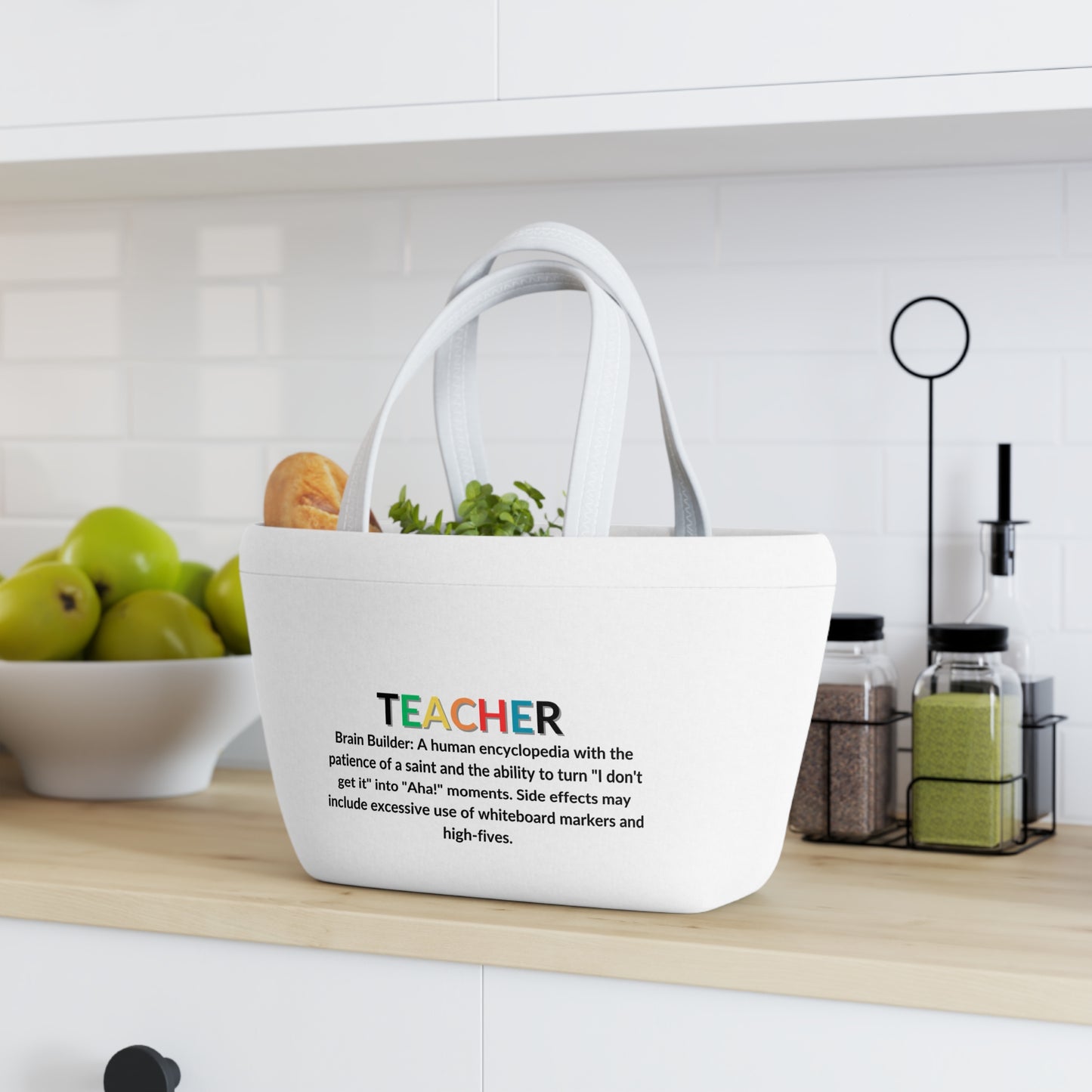 Teacher Lunch Tote Bag - Brain Builder - White