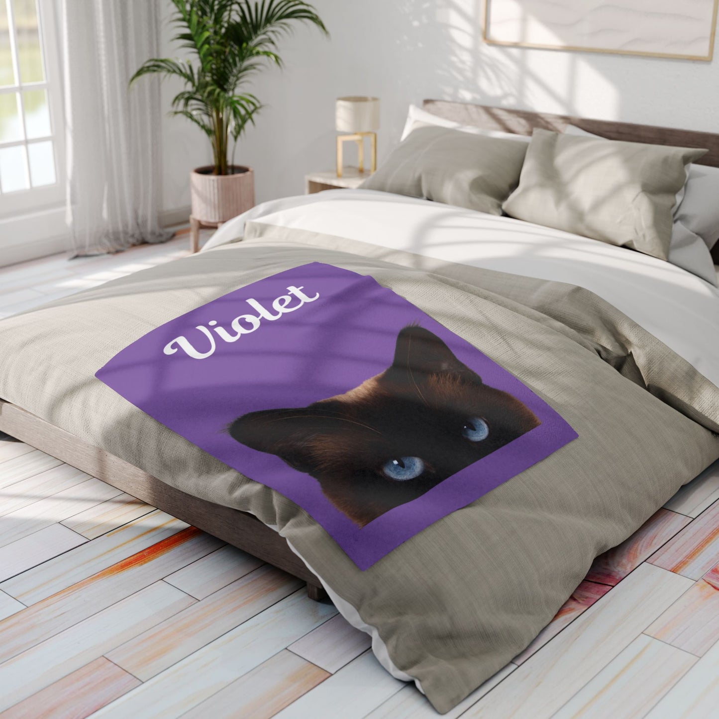 Custom Cat Photo Fleece Blanket - Violet