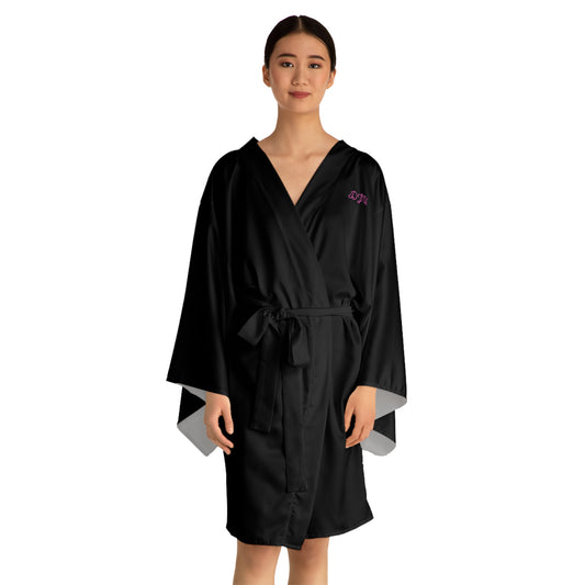 Long Sleeve Black Satin Kimono Robe (New Version)