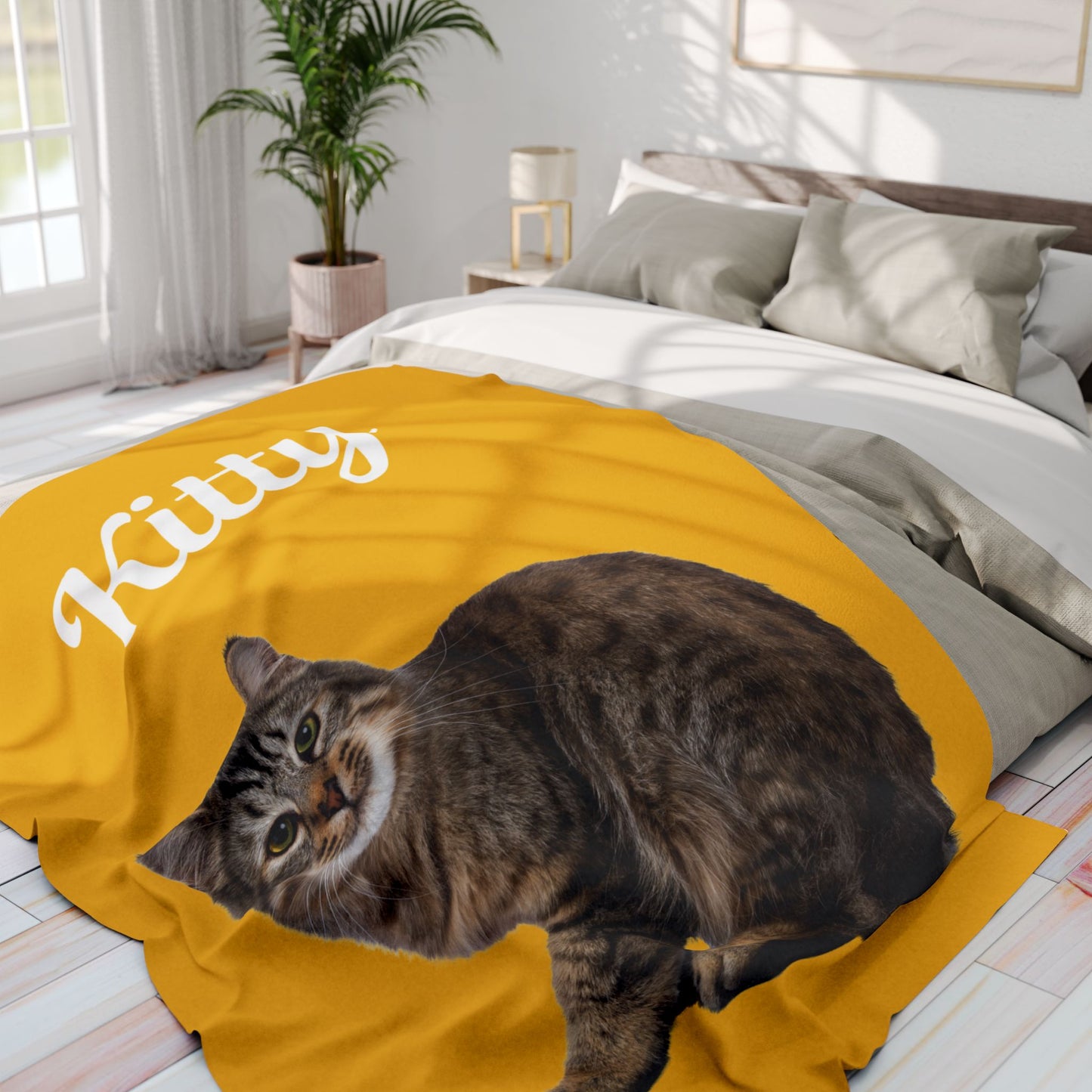 Custom Cat Photo Fleece Blanket - Brown