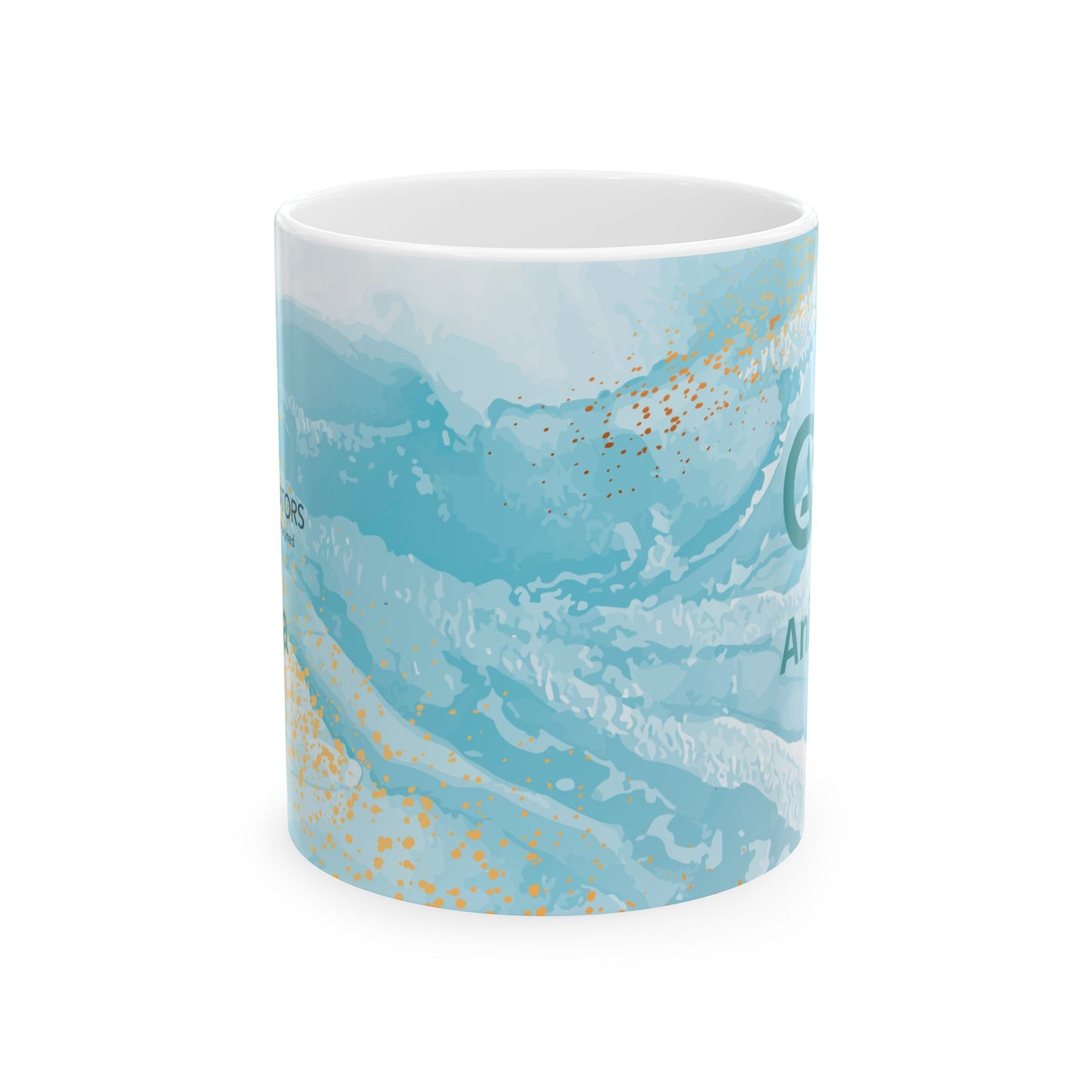 White Ceramic Mug with Ocean Background, (11oz)