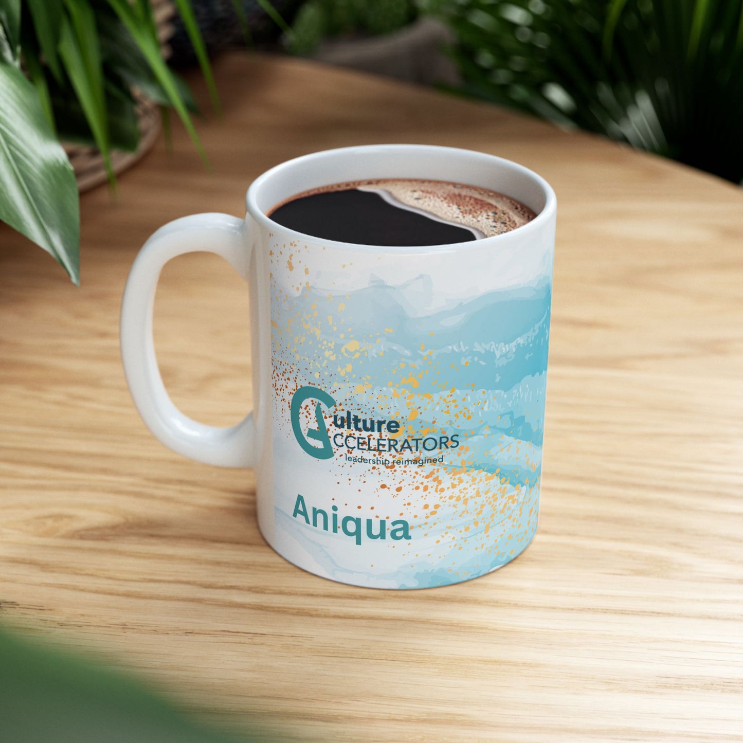 White Ceramic Mug with Ocean Background, (11oz)