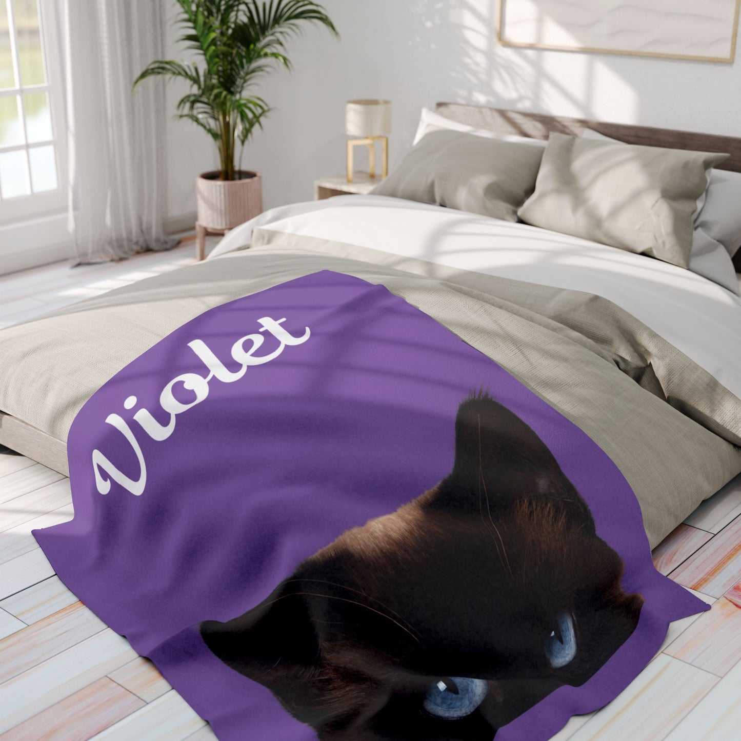 Custom Cat Photo Fleece Blanket - Violet