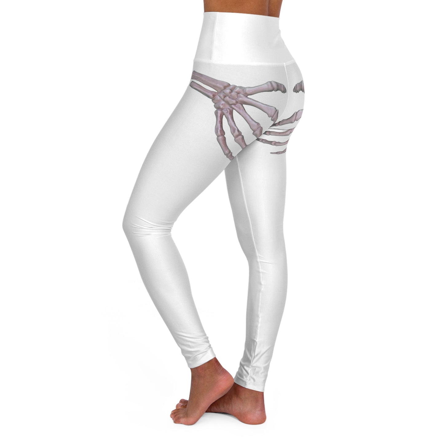 Skeleton Hands, High Waisted Yoga Leggings - White