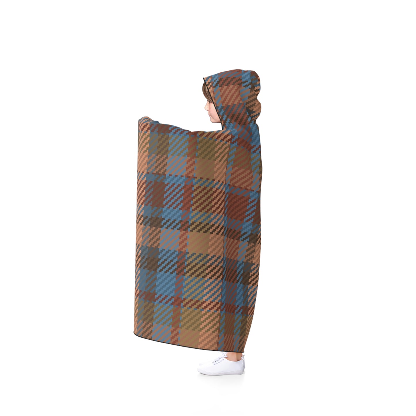 Hooded Blanket - Brown/Blue Plaid